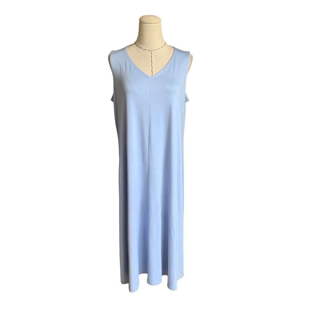 NWT Eileen Fisher Sleeveless Periwinkle High V-Neck Viscose Dress Medium